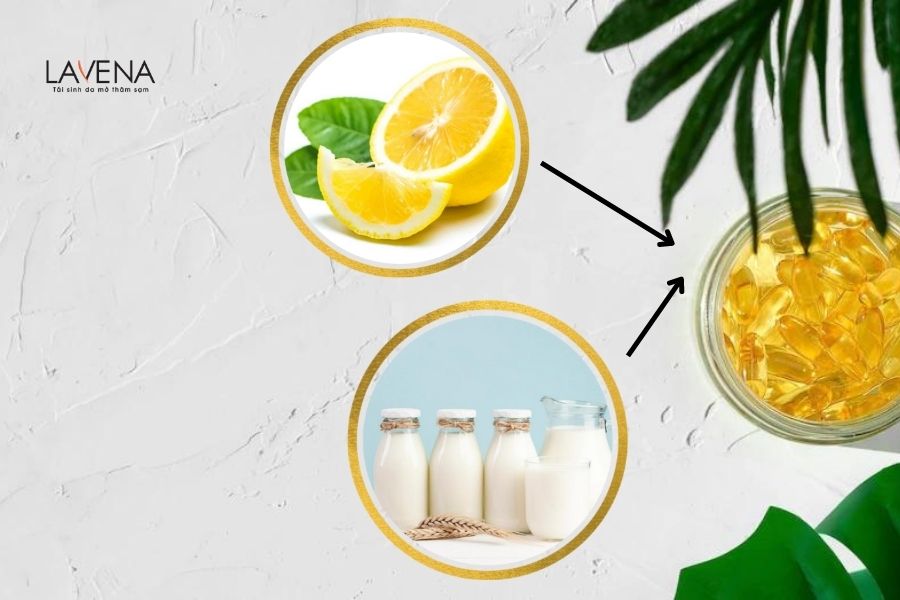 Vitamin E kết hợp sữa tươi và chanh